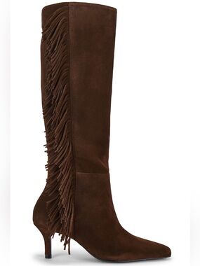 RAYE Revolve Chocolate Brown Toro Fringed Suede Leather Heeled Tall Boots Size 8